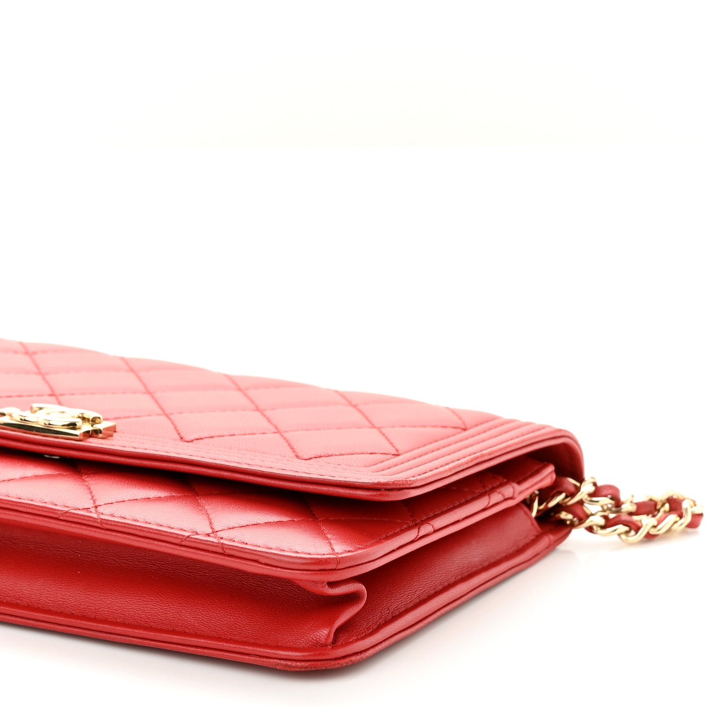 Lambskin Quilted Boy Wallet On Chain WOC Red