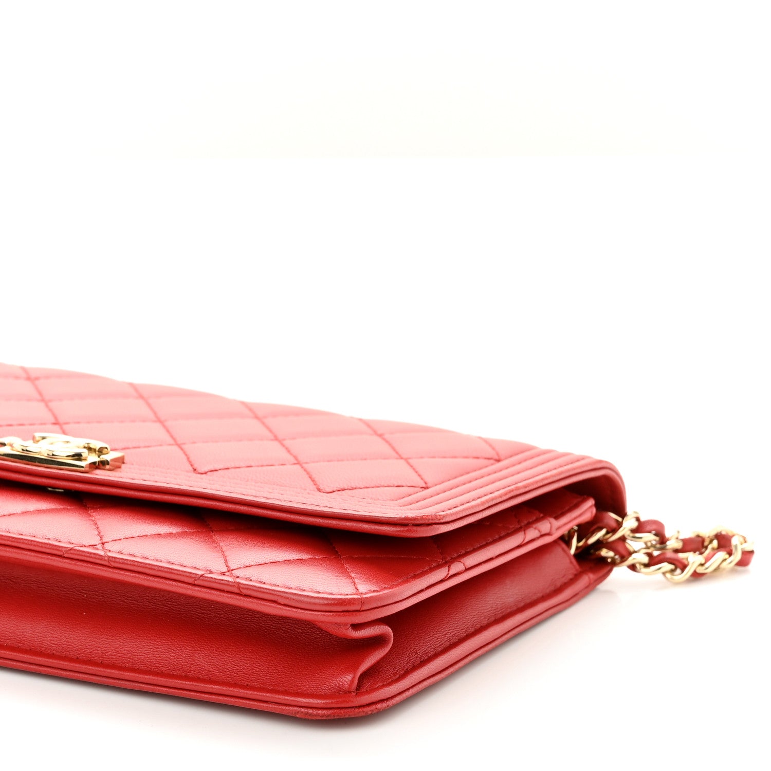 Chanel Lambskin Quilted Boy Wallet On Chain WOC Red 11 of 12