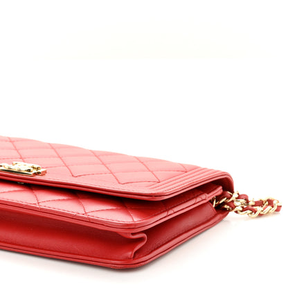 Chanel Lambskin Quilted Boy Wallet On Chain WOC Red 11 of 12