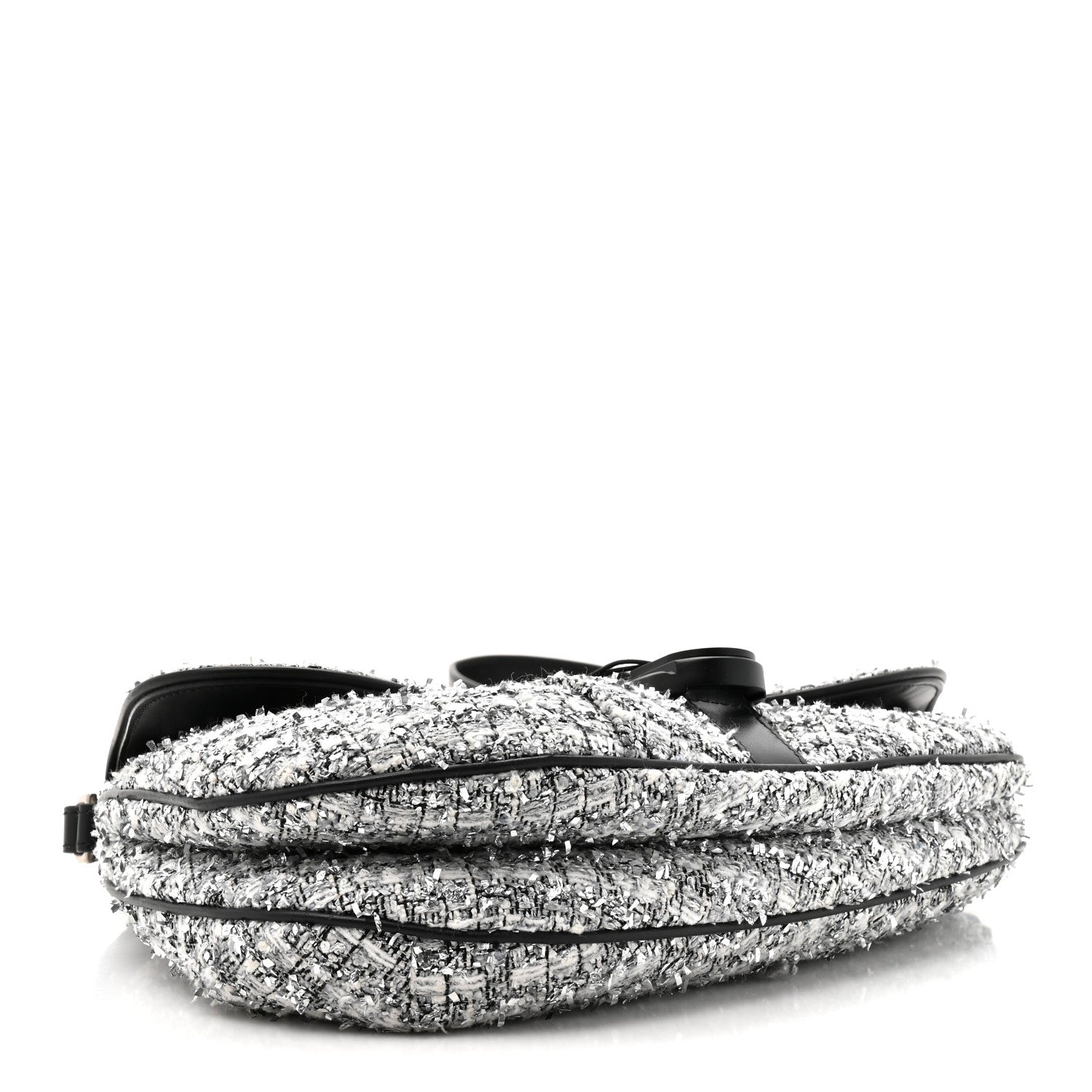 Christian Dior Tweed Saddle Crossbody Bag Black Silver 4 of 13
