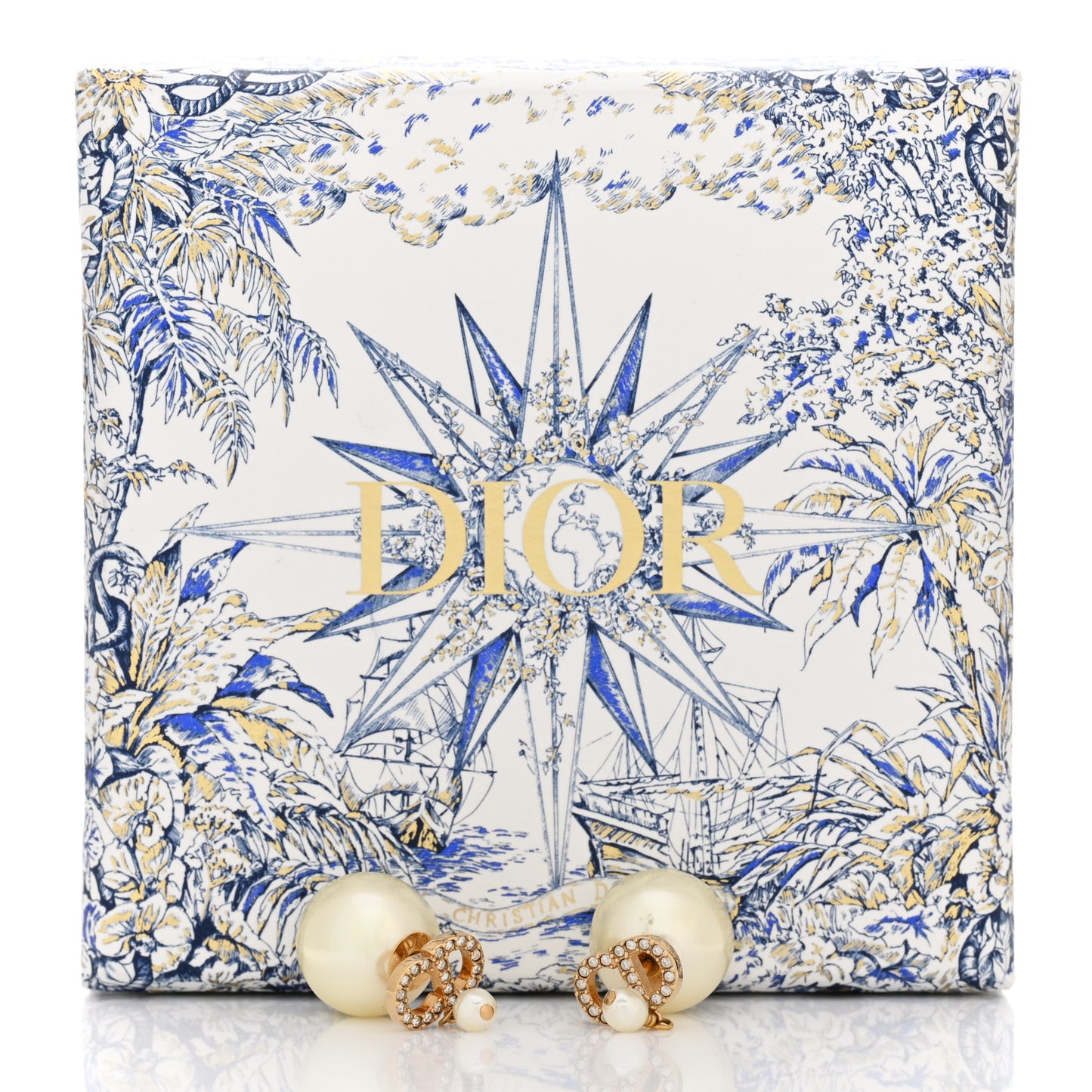 Pearl Crystal Logo Drop Earrings Gold