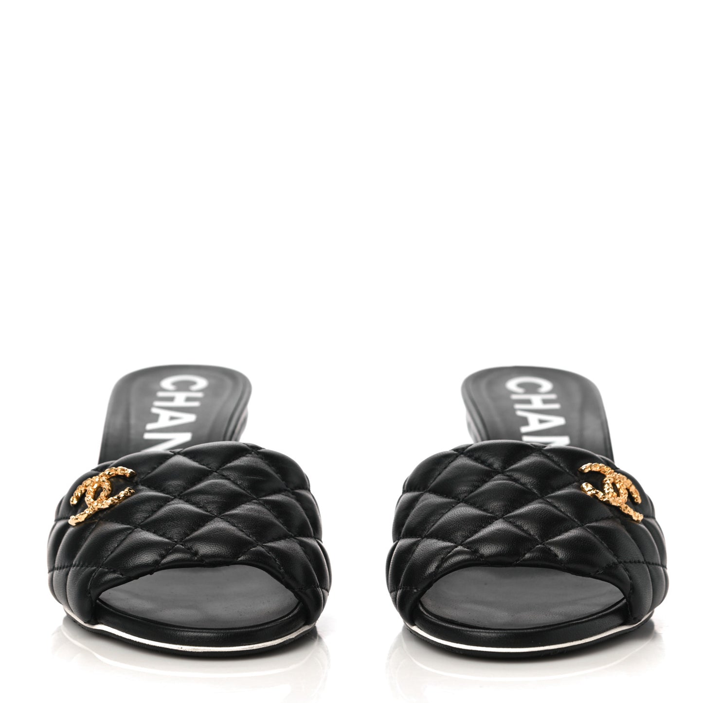 Lambskin Quilted Textured CC Mules 37 Black