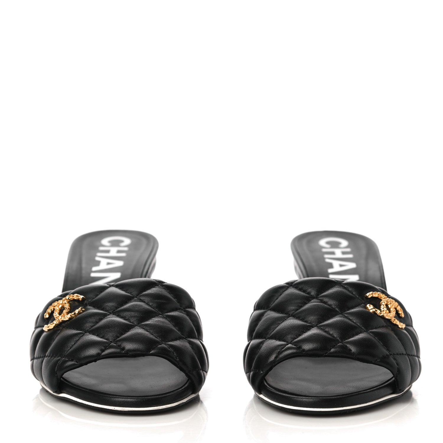 Chanel Lambskin Quilted Textured CC Mules 37 Black 2 of 12