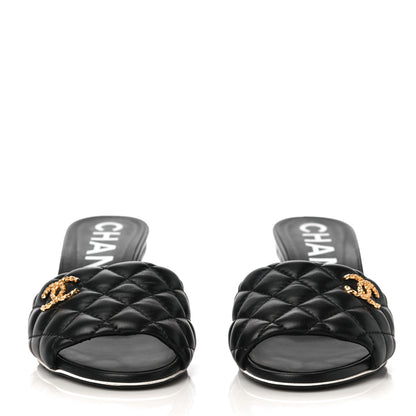 Chanel Lambskin Quilted Textured CC Mules 37 Black 2 of 12