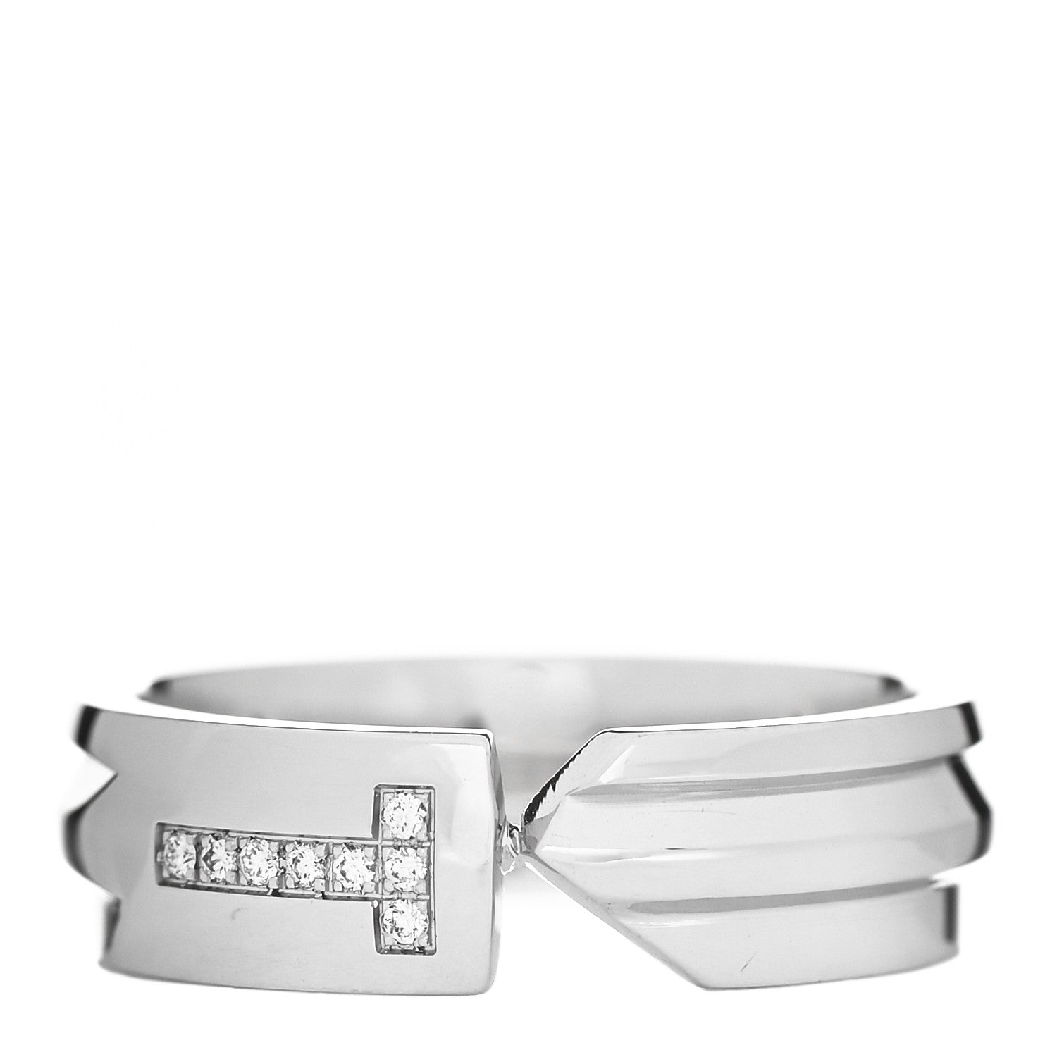 Tiffany 18K White Gold Diamond Modern Keys Ring 51 5.75 1 of 4