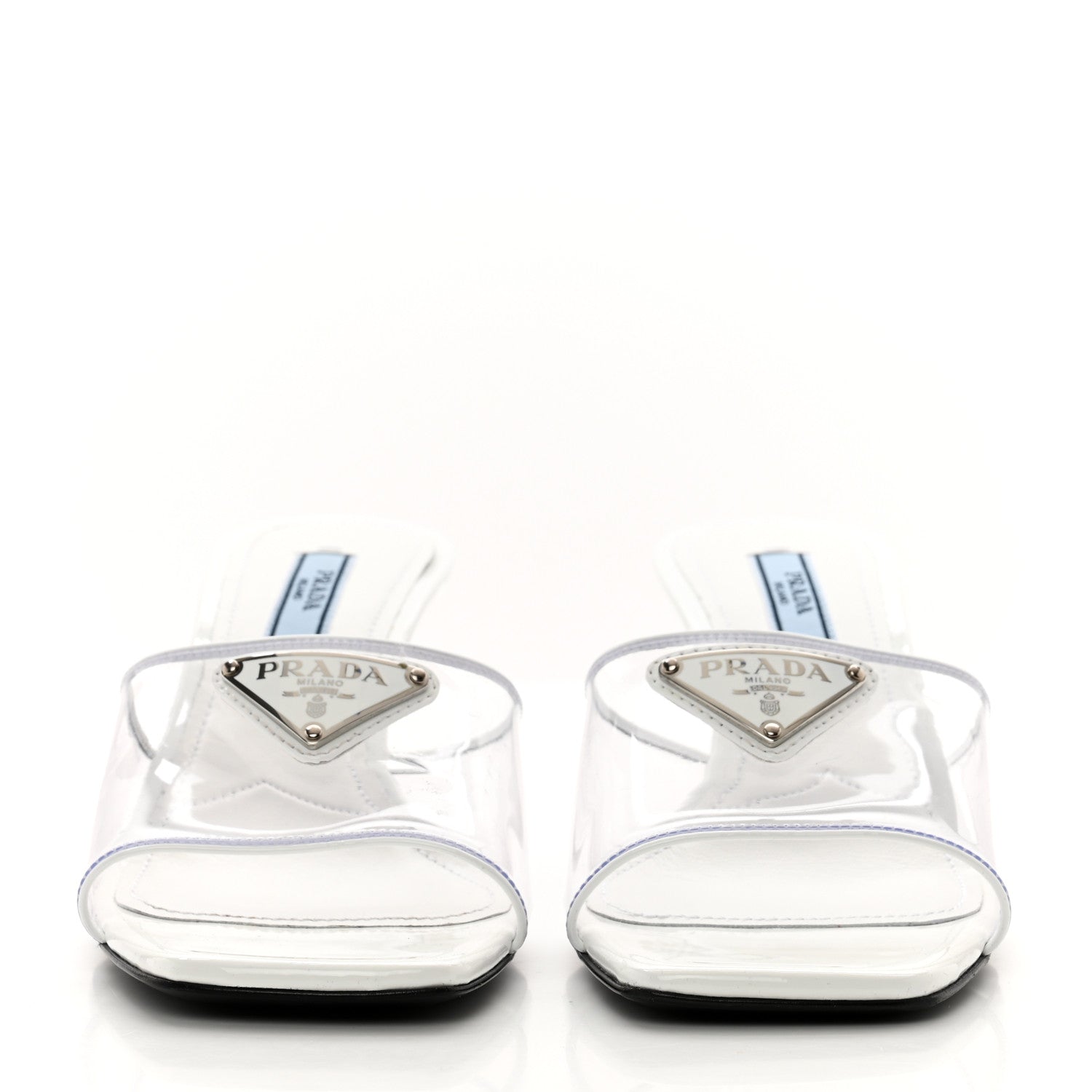 Prada Plexiglass Vernice Metal Triangle Logo 65mm Slide Sandals 35 White 2 of 7