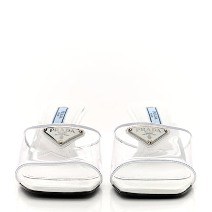 Prada Plexiglass Vernice Metal Triangle Logo 65mm Slide Sandals 35 White 2 of 7