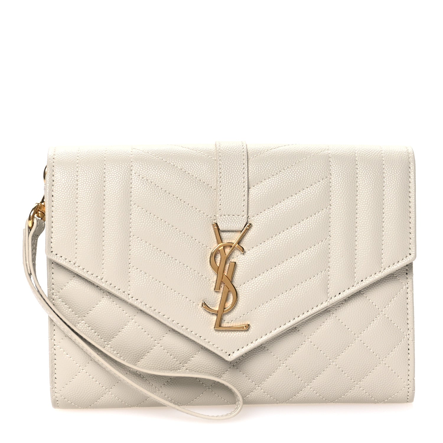 Saint Laurent Grain De Poudre Textured Mixed Matelasse Triquilt Monogram Clutch Blanc Vintage 1 of 7