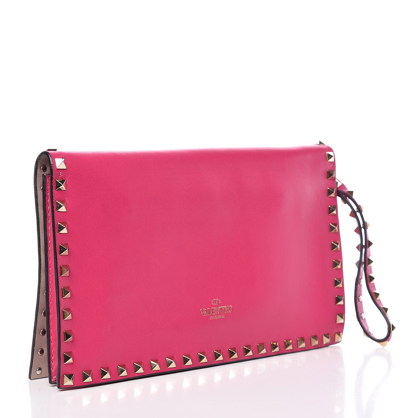 Nappa Rockstud Wristlet Clutch Pop Fuxia