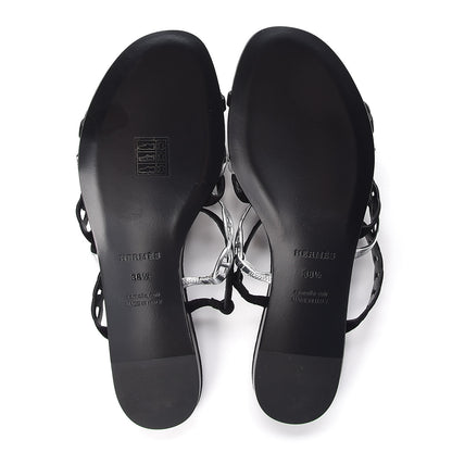 Hermes Metallic Nappa Suede Goatskin Nude Sandals 38.5 Argent Black 5 of 8