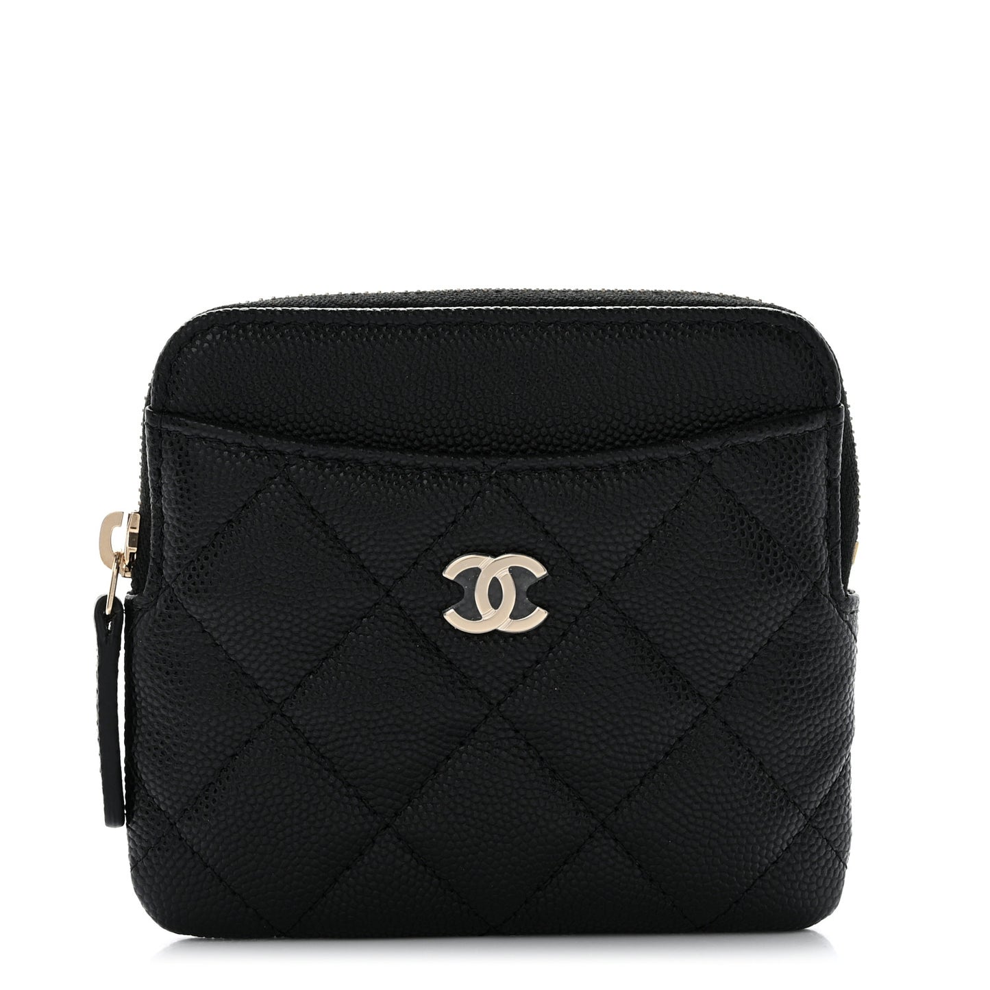 Caviar Quilted Zip Card Holder Wallet Black