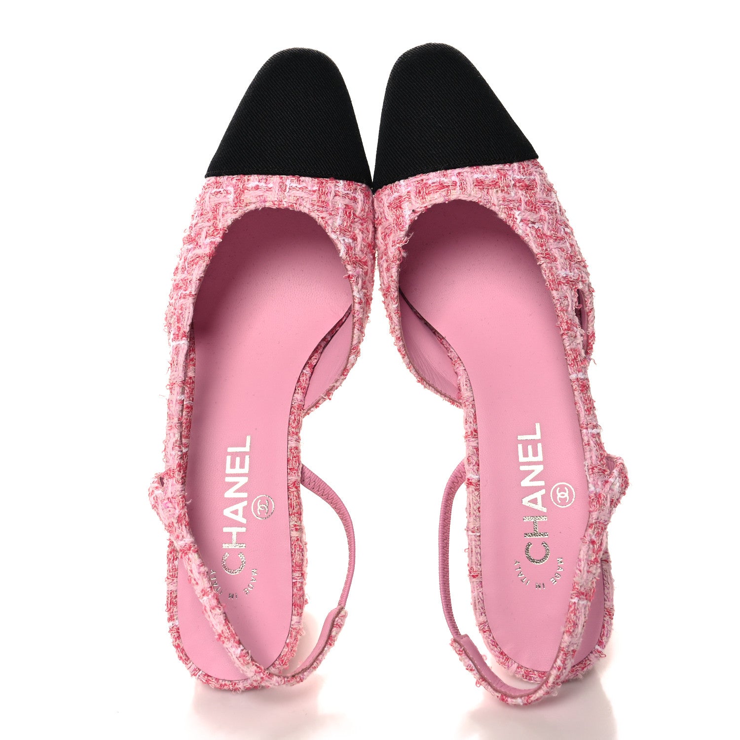 Chanel Tweed Grosgrain Cap Toe CC Slingback Pumps 40 Pink Black 2 of 9