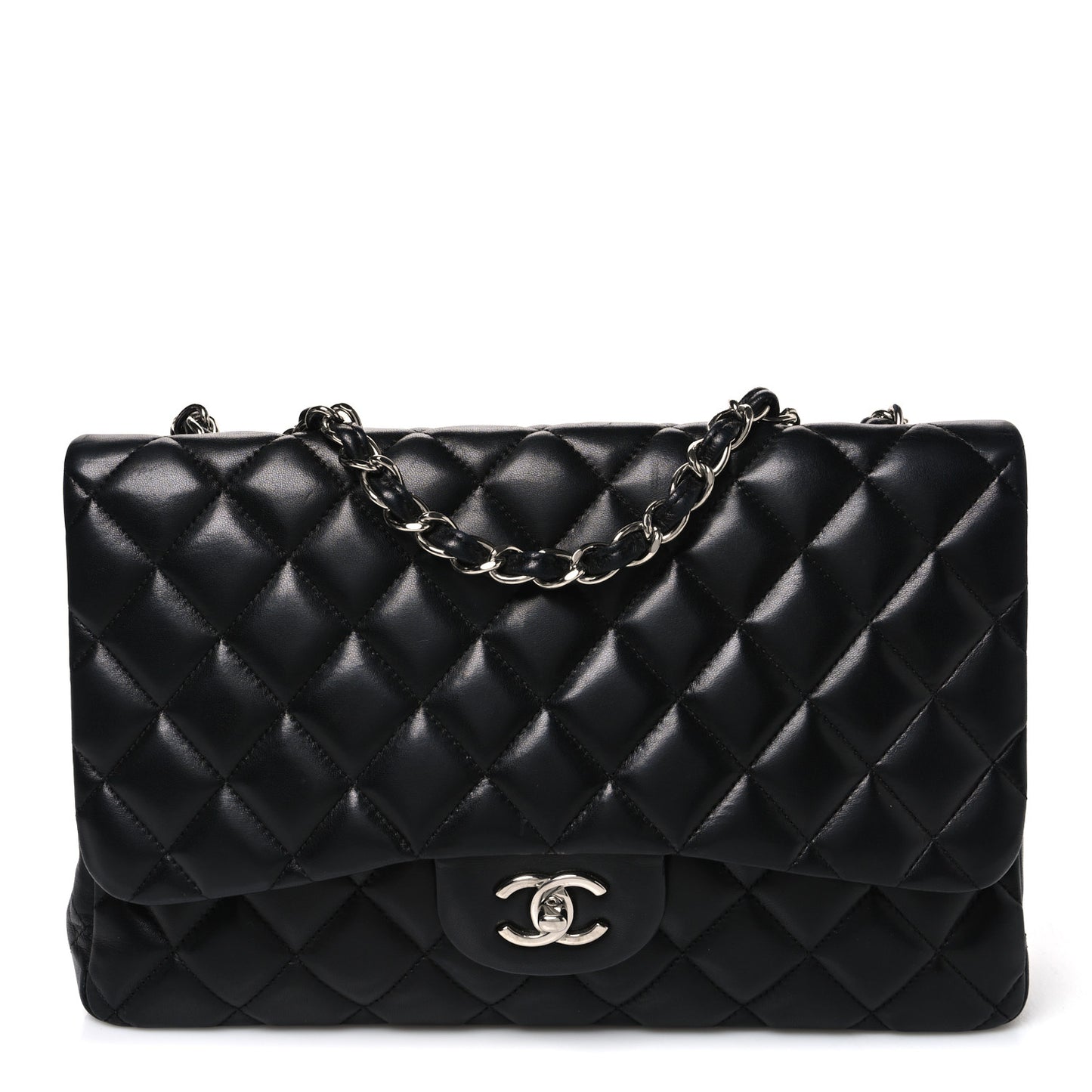 Lambskin Quilted Jumbo Single Flap Black