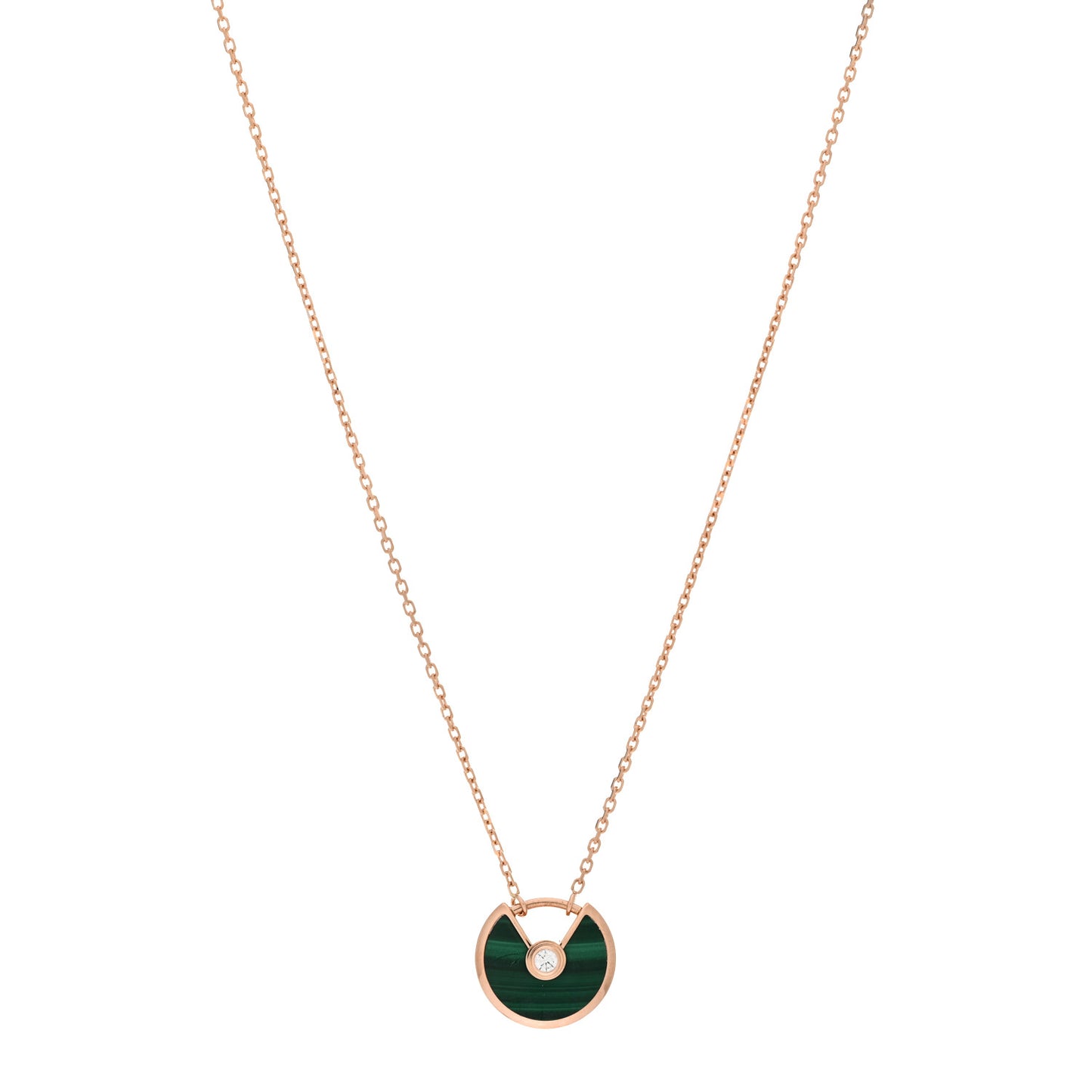 18K Pink Gold Diamond Malachite XS Amulette de Cartier Pendant Necklace