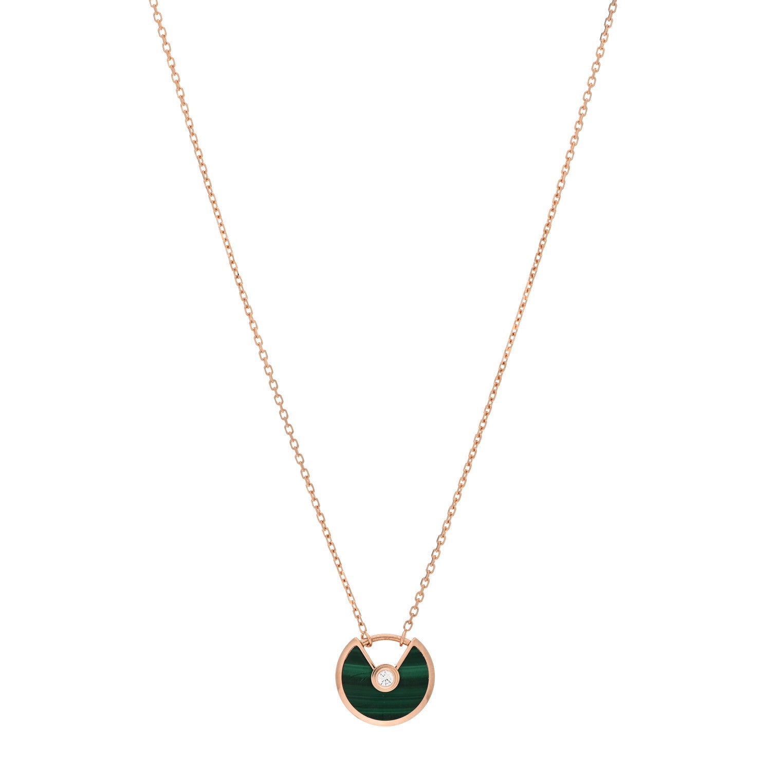 Cartier 18K Pink Gold Diamond Malachite XS Amulette de Cartier Pendant Necklace 1 of 5
