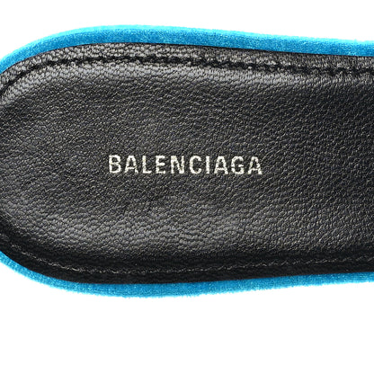 Balenciaga Crushed Velvet BB Knife Pointy Toe Slingback Flats 37.5 Turquoise 7 of 8