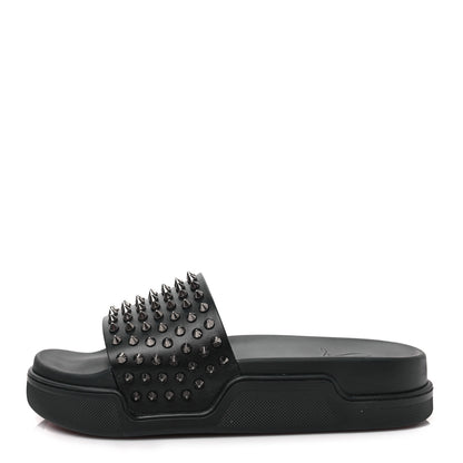 Christian Louboutin Calfskin Studded Pool Fun Platform Flat Slide Sandals 40 Black 1 of 9