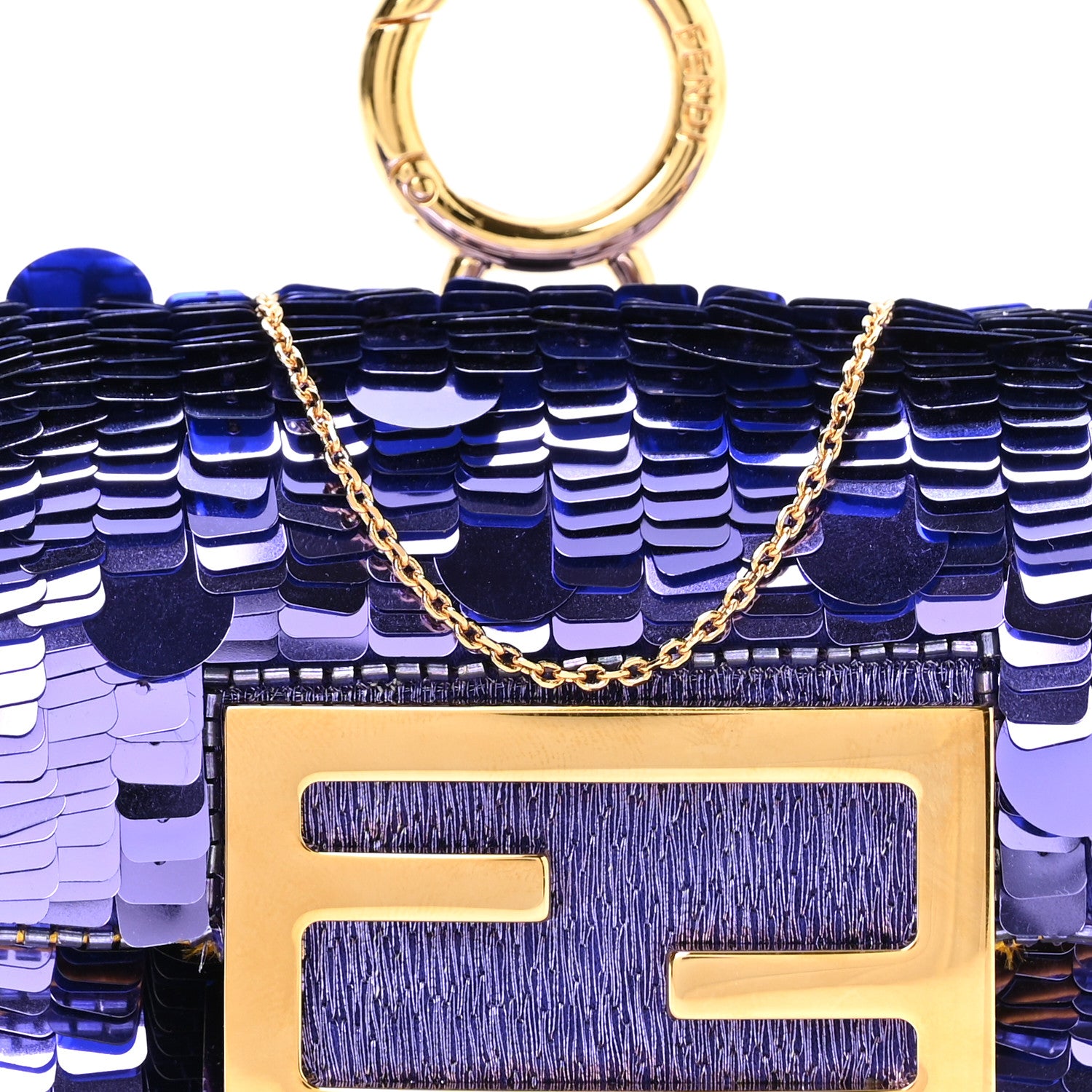 Fendi Sequin Paillettes Shiny Nappa Sex and the City Nano Maxi Buckle Baguette Charm Viola Purple 7 of 10