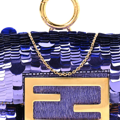 Fendi Sequin Paillettes Shiny Nappa Sex and the City Nano Maxi Buckle Baguette Charm Viola Purple 7 of 10
