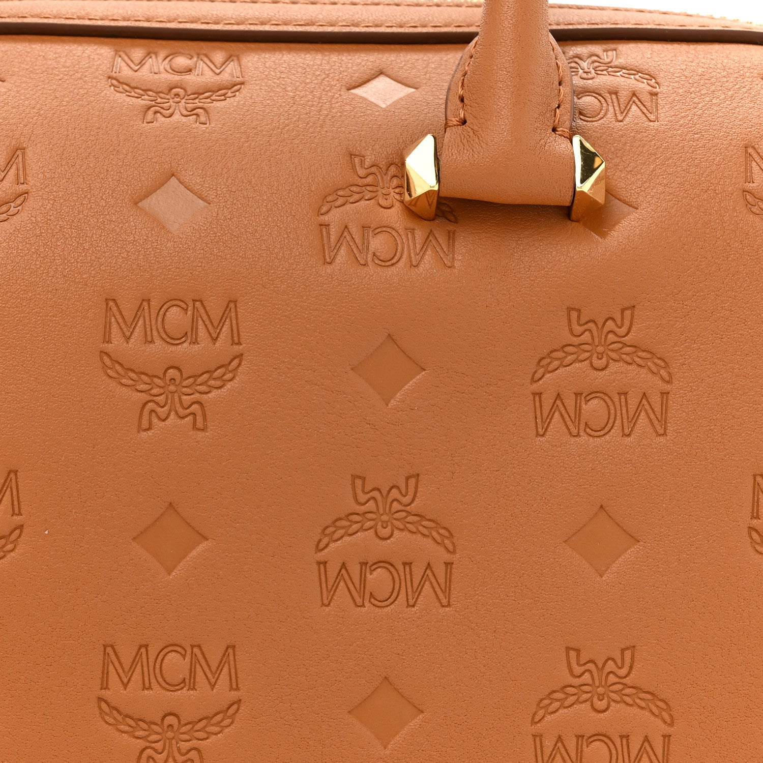 MCM Calfskin Ottomar Monogram Essential Boston Bag Cognac 7 of 10