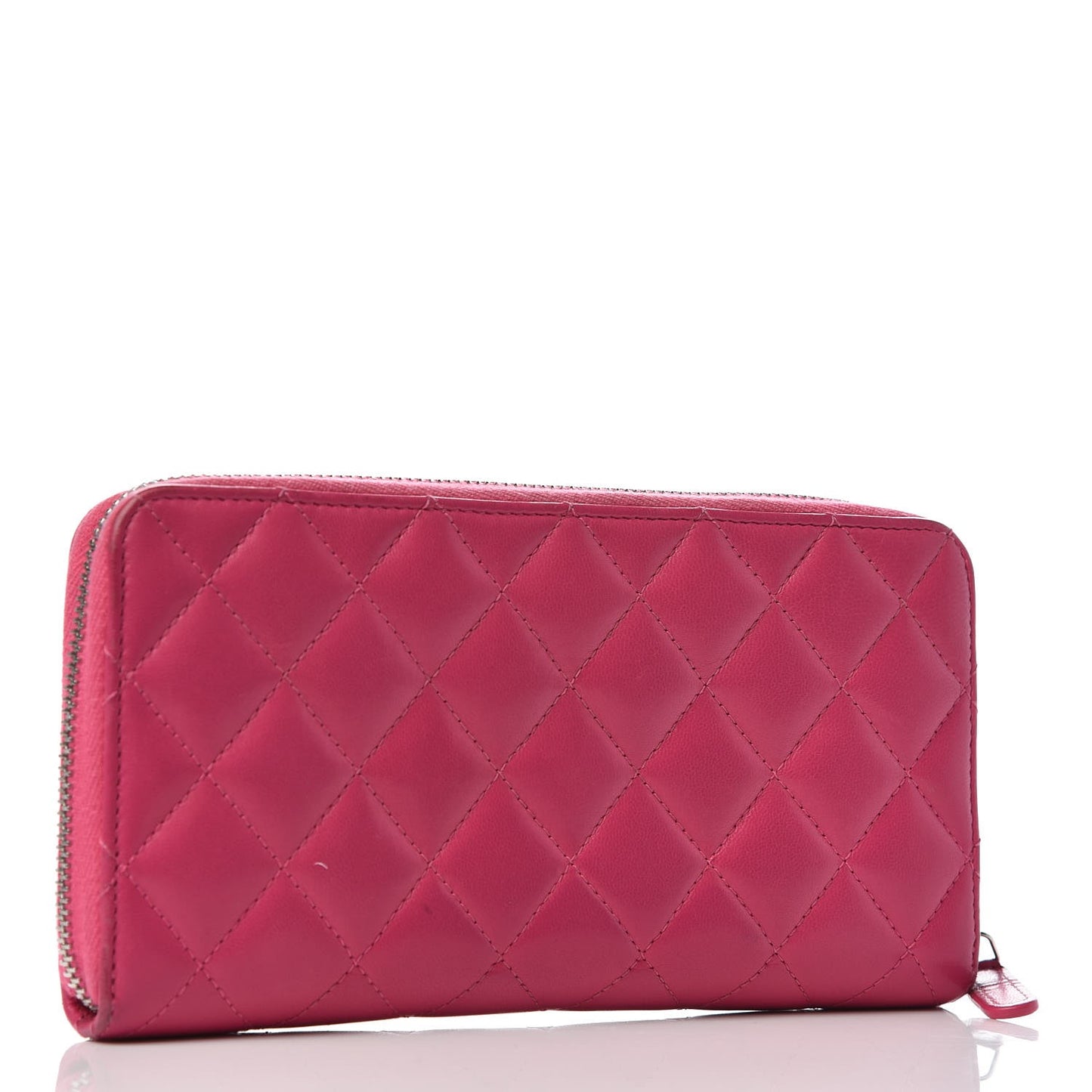 Lambskin Quilted Large Gusset Zip Around Wallet Pink