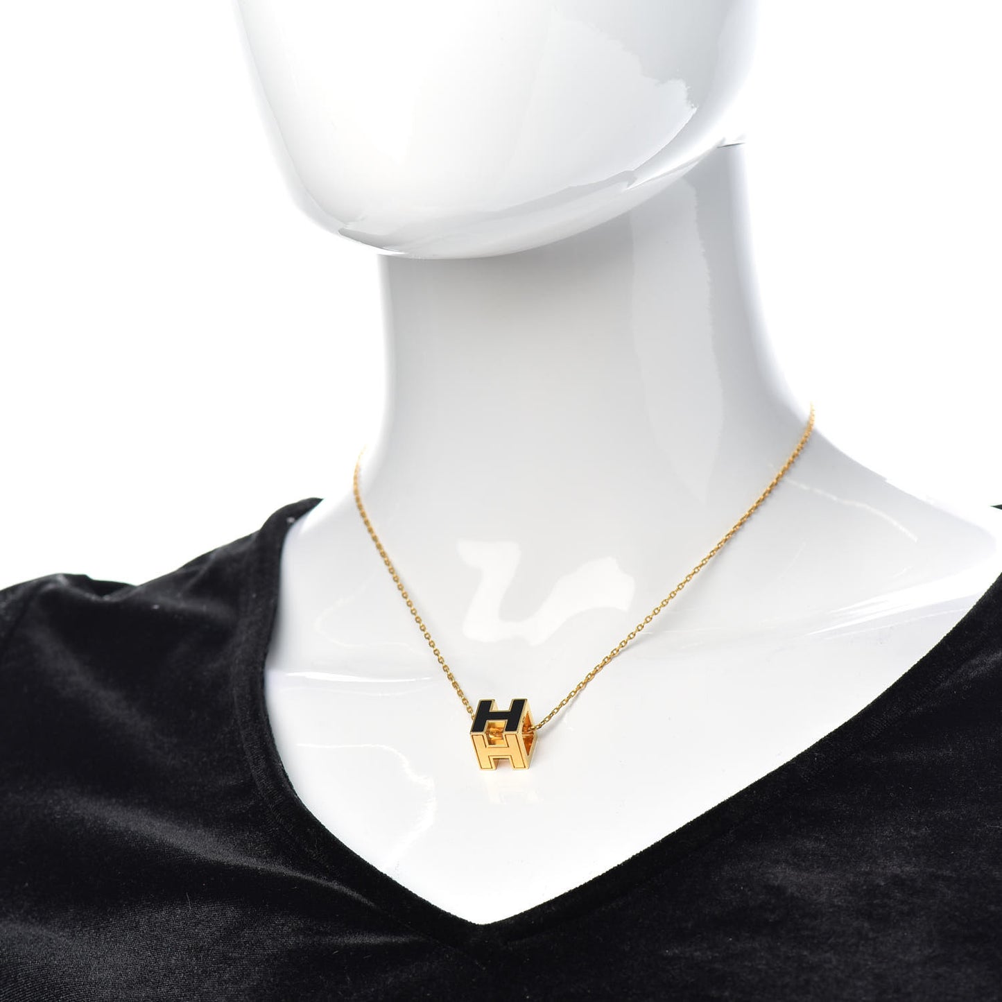 Gold Lacquered Cage d'H Pendant Necklace Black