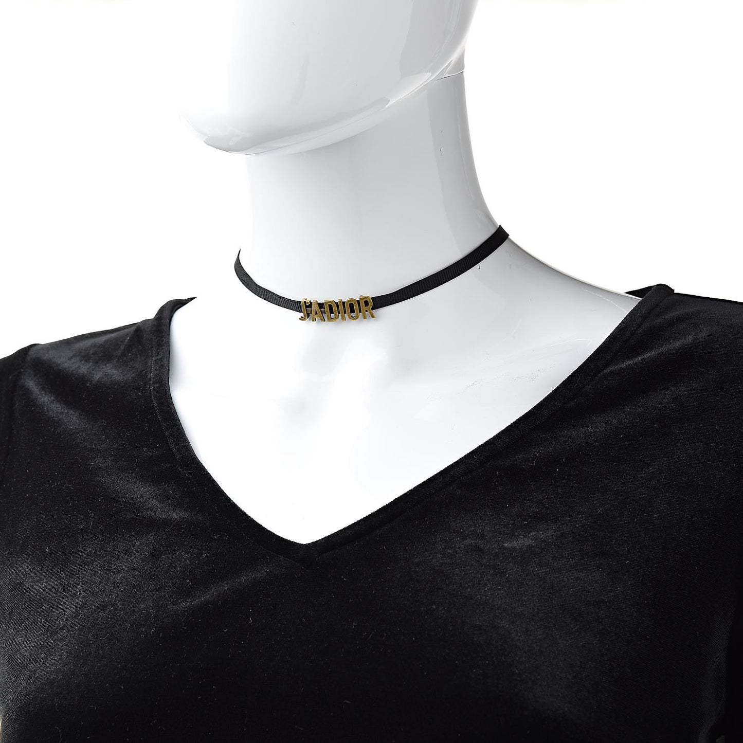 Grosgrain Ribbon J'Adior Logo Choker Necklace Black