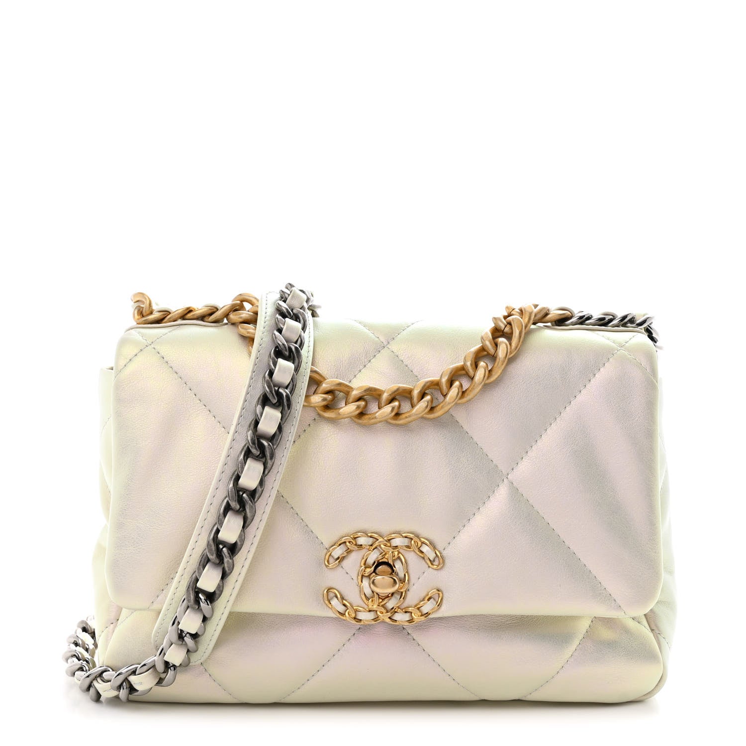 Chanel Iridescent Calfskin Quilted Medium Chanel 19 Flap White 1 of 10
