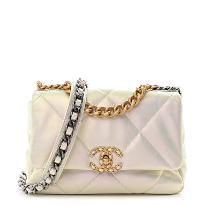 Chanel Iridescent Calfskin Quilted Medium Chanel 19 Flap White 1 of 10