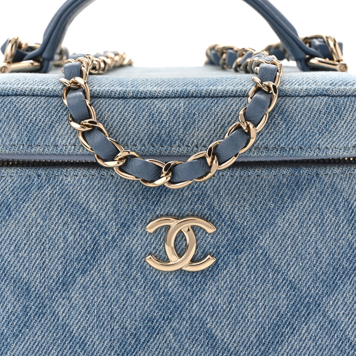 Denim Quilted Small CC Vanity Case Blue