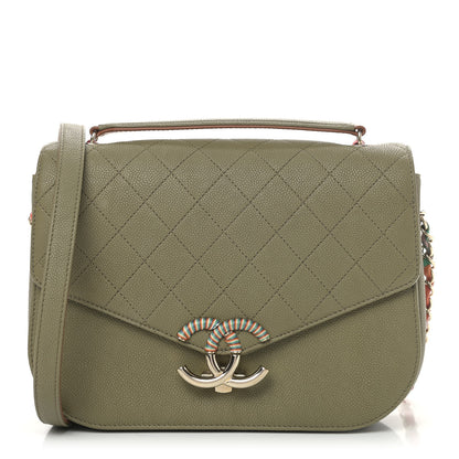 Chanel Grained Calfskin Quilted Small Cuba Top Handle Flap Khaki 1 of 9
