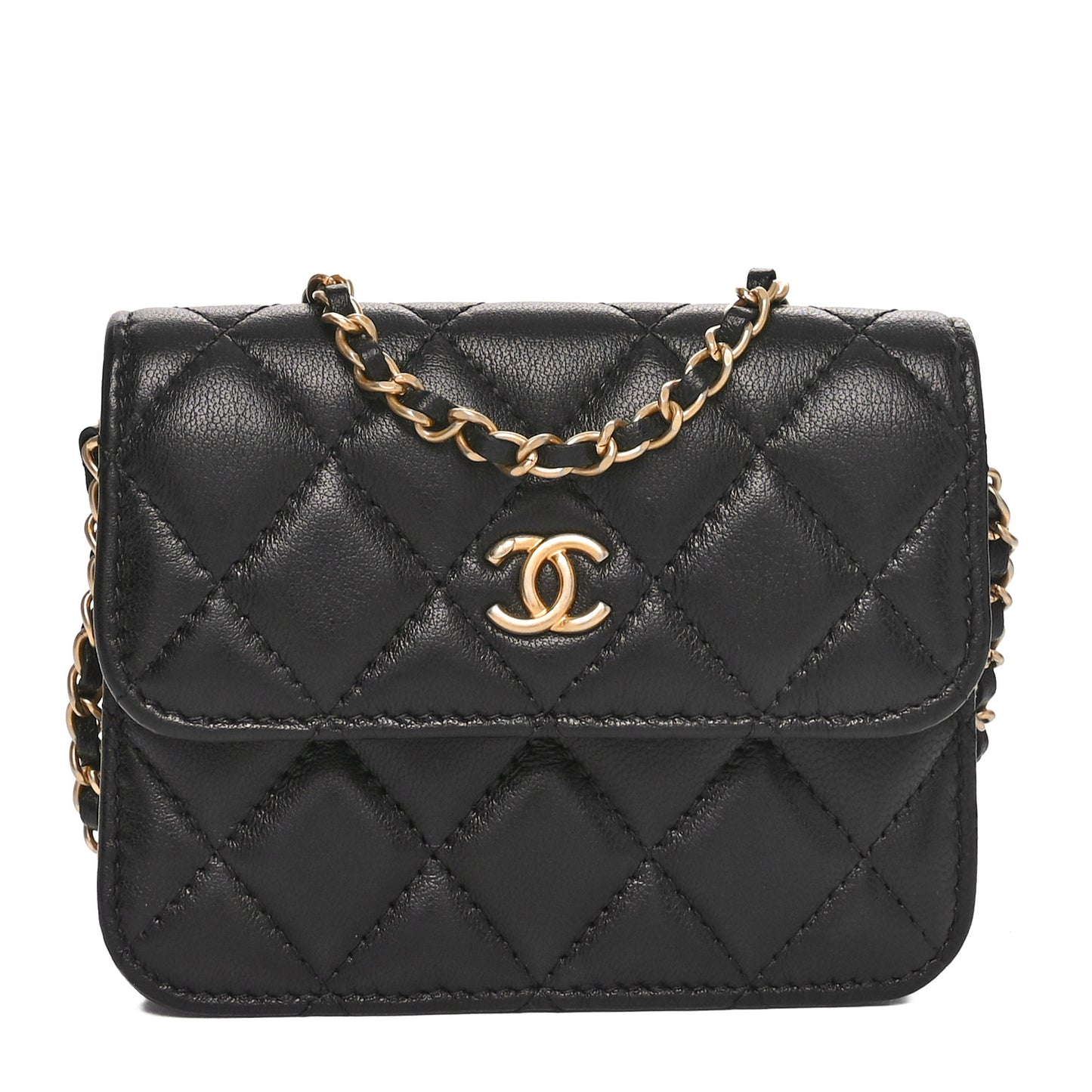 Lambskin Quilted Pearl Crush Clutch With Chain Black
