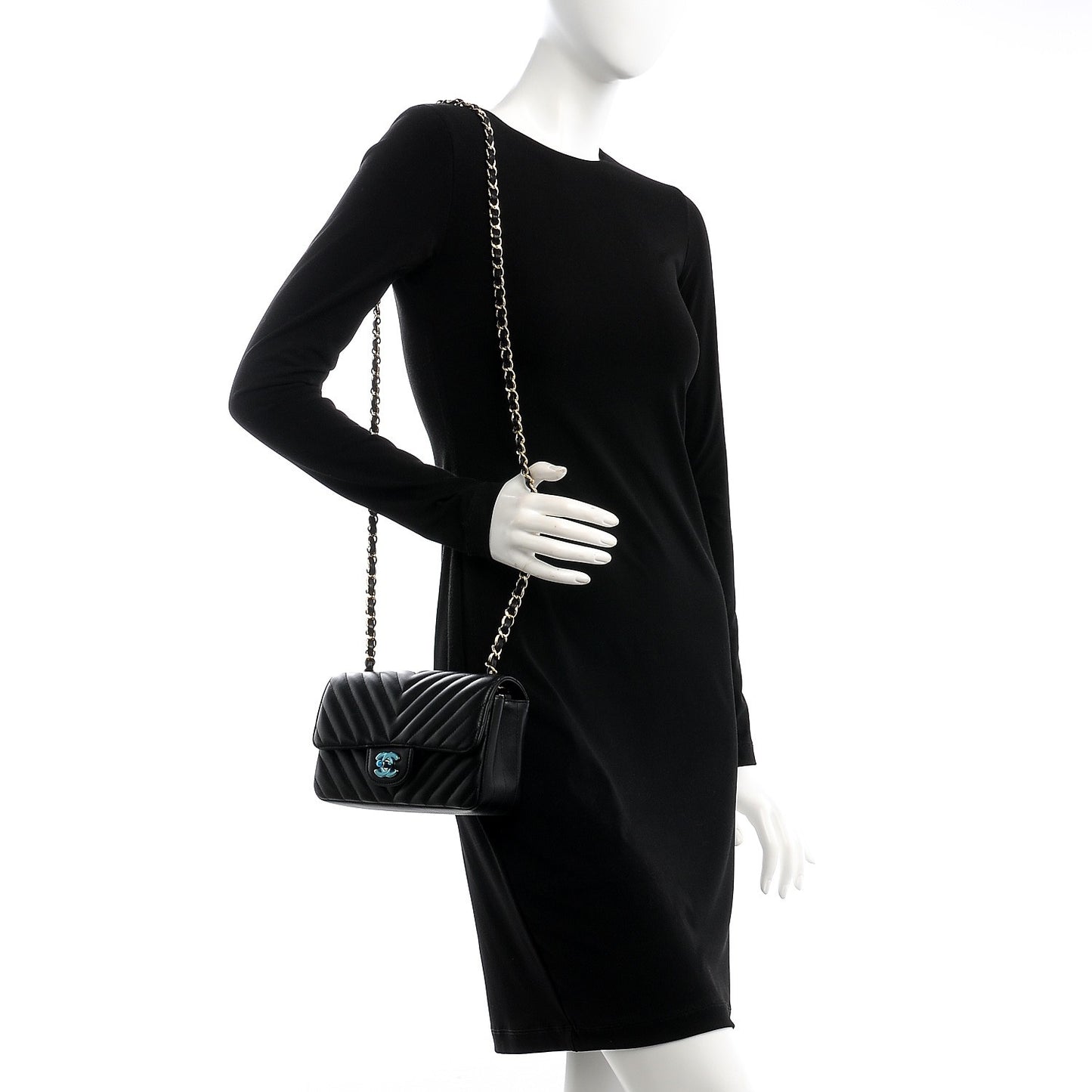 Lambskin Chevron Quilted Mini Rectangular Flap Black