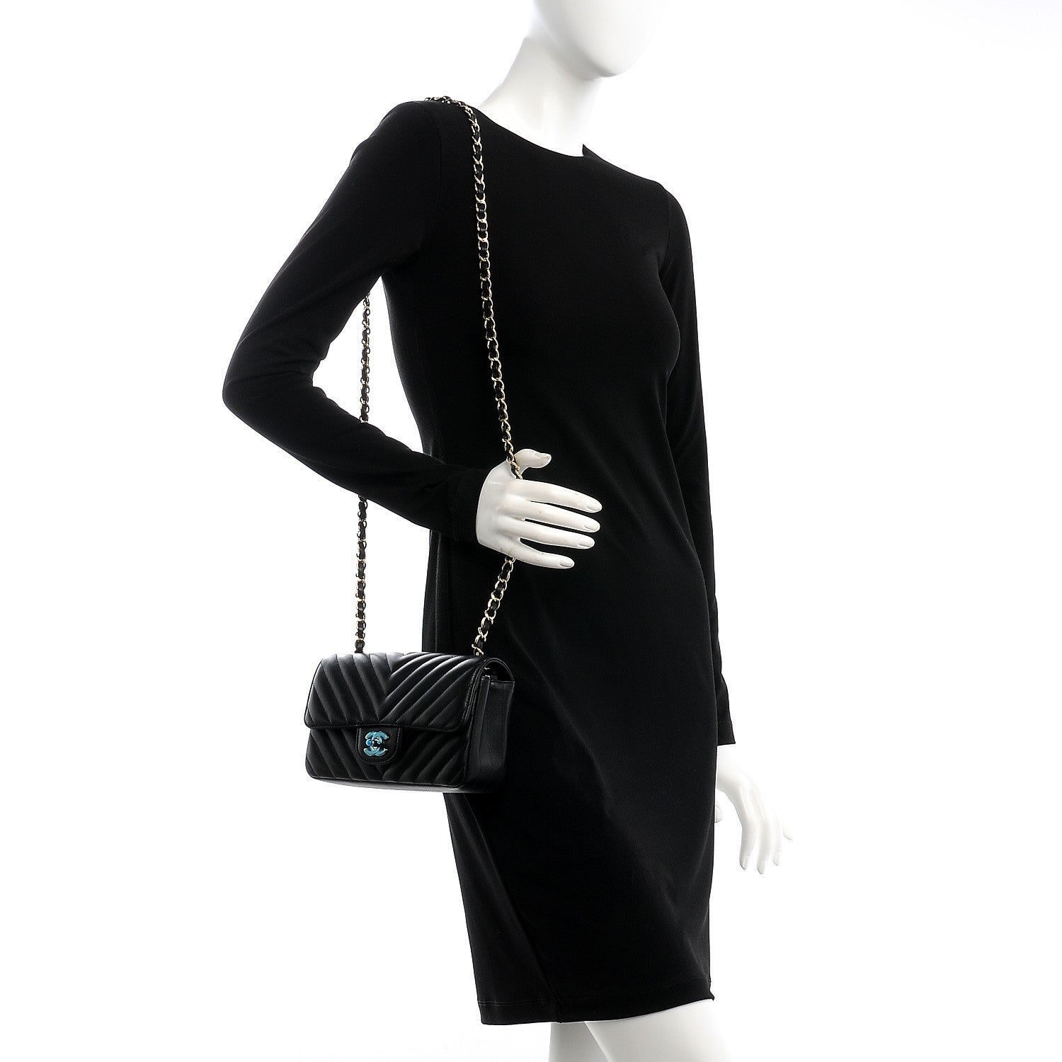 Chanel Lambskin Chevron Quilted Mini Rectangular Flap Black 2 of 8