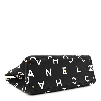 Chanel Canvas Printed Quilted Logo Tote Black White 4 of 11