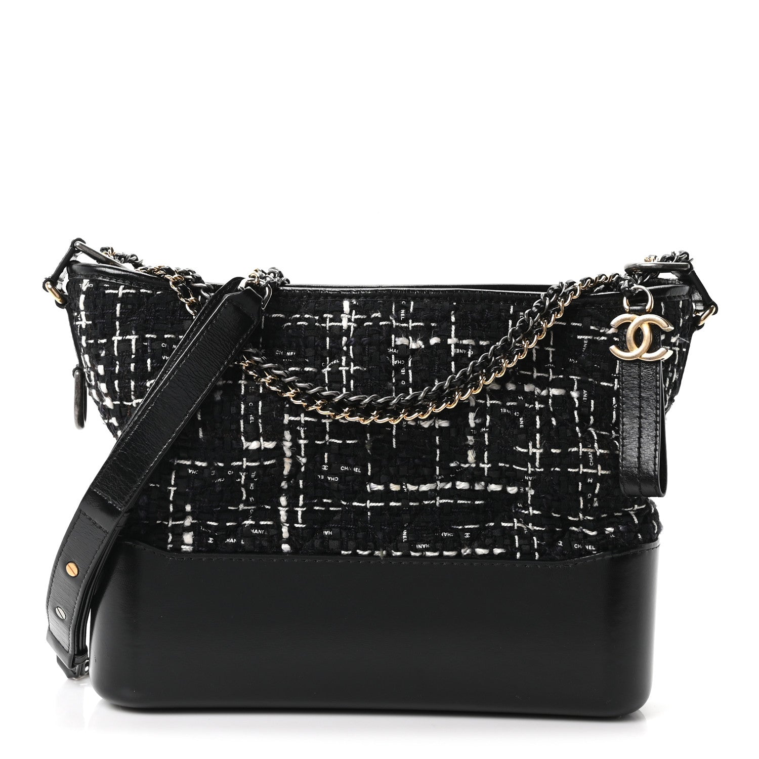 Chanel Tweed Calfskin Quilted Medium Gabrielle Hobo Black White 1 of 10