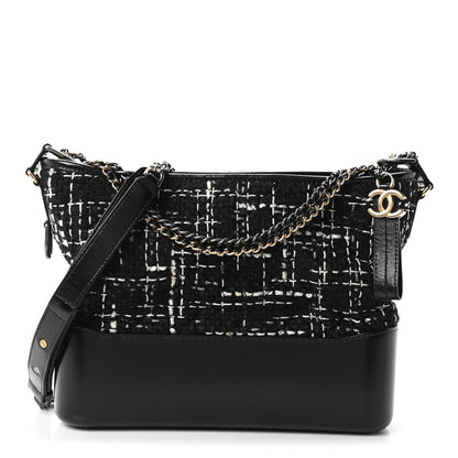 Chanel Tweed Calfskin Quilted Medium Gabrielle Hobo Black White 1 of 10