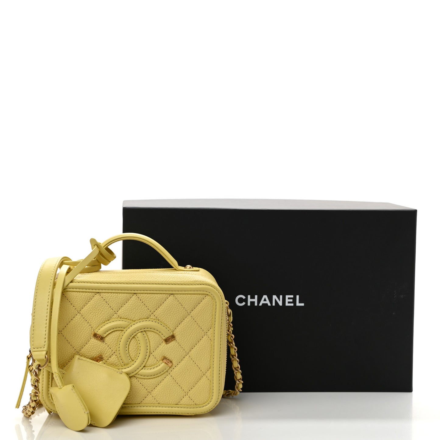Caviar Quilted Small CC Filigree Vanity Case Yellow