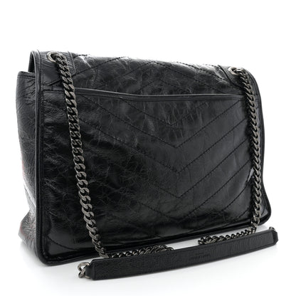 Saint Laurent Crinkled Calfskin Matelasse Monogram Large Niki Chain Satchel Black 3 of 11