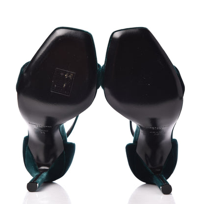 Saint Laurent Velvet Amber 105 Ankle Strap Sandals 35 Malachite 5 of 8