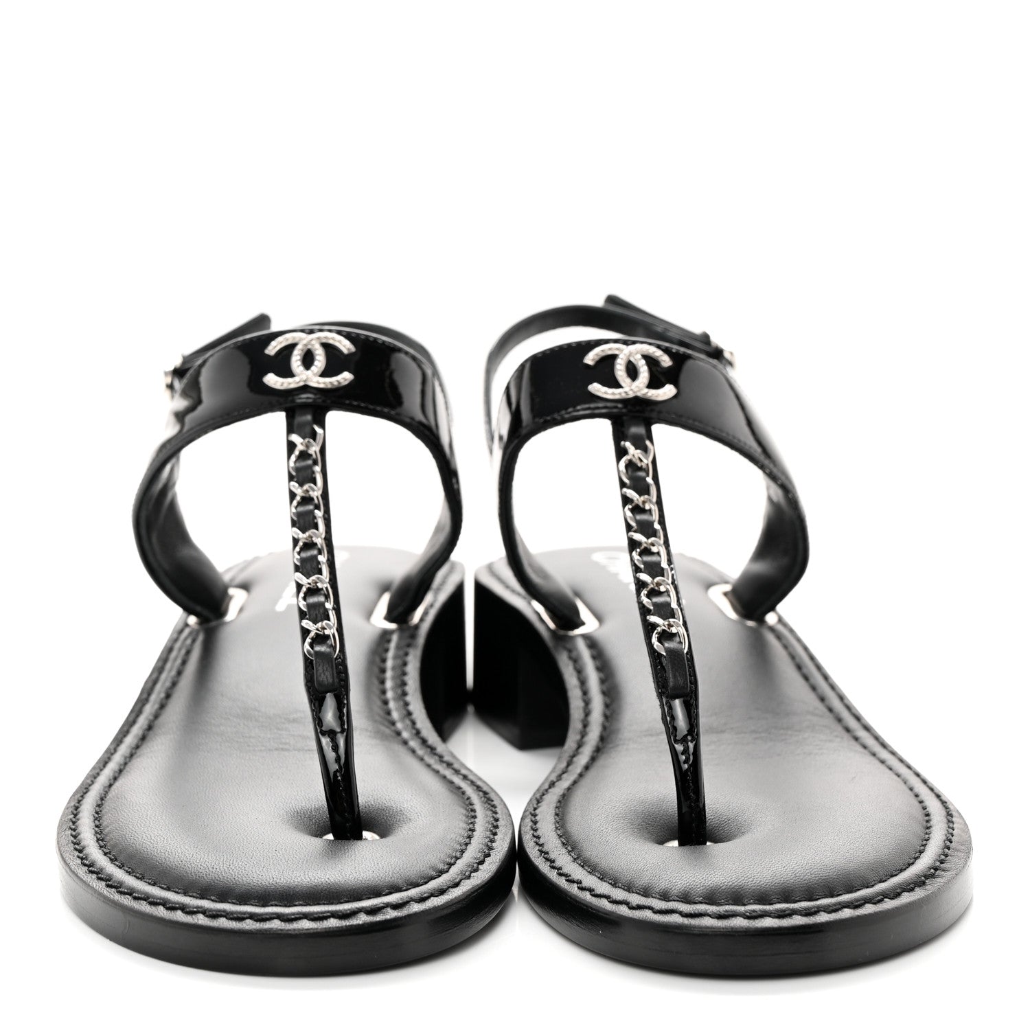 Chanel Lambskin Patent Chain CC Logo Thong Sandals 40 Black 2 of 8