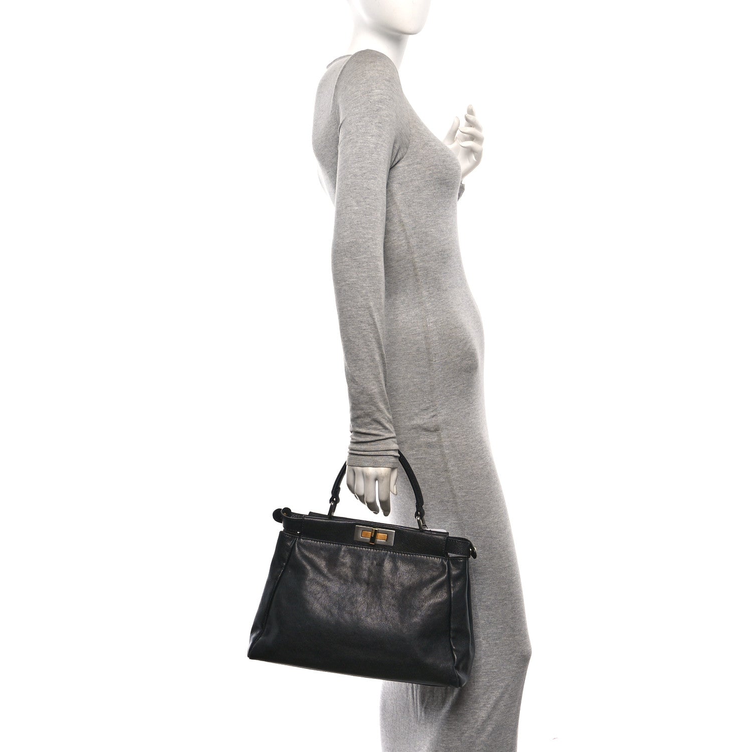 Fendi Goatskin Zucca Medium Peekaboo Iconic Satchel  Black Tobacco 2 of 13