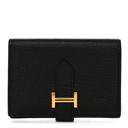 Hermes Chevre Mysore Bearn Card Holder Wallet Black 1 of 8