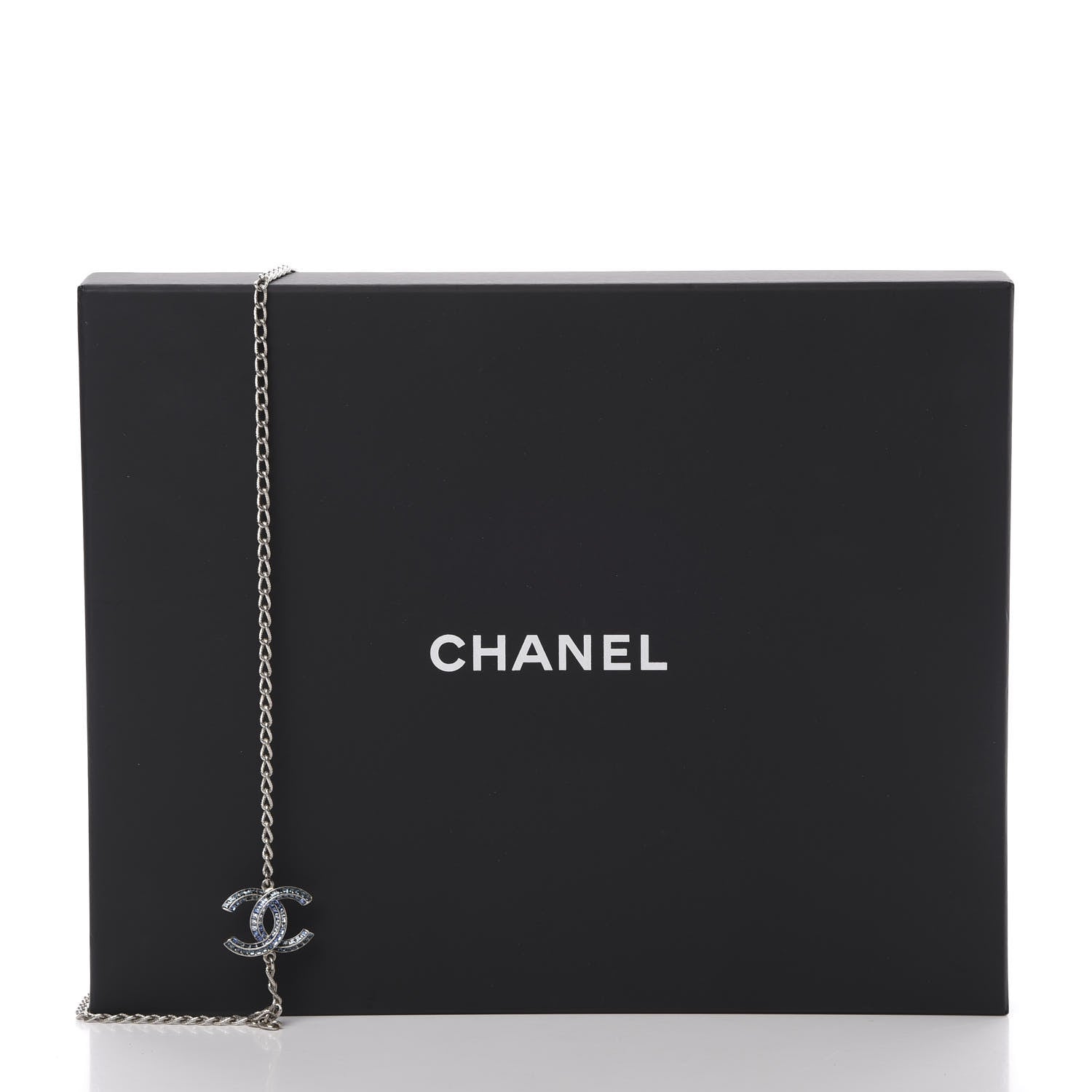 Chanel Crystal Baguette CC Double Strand Necklace Silver Blue 5 of 5