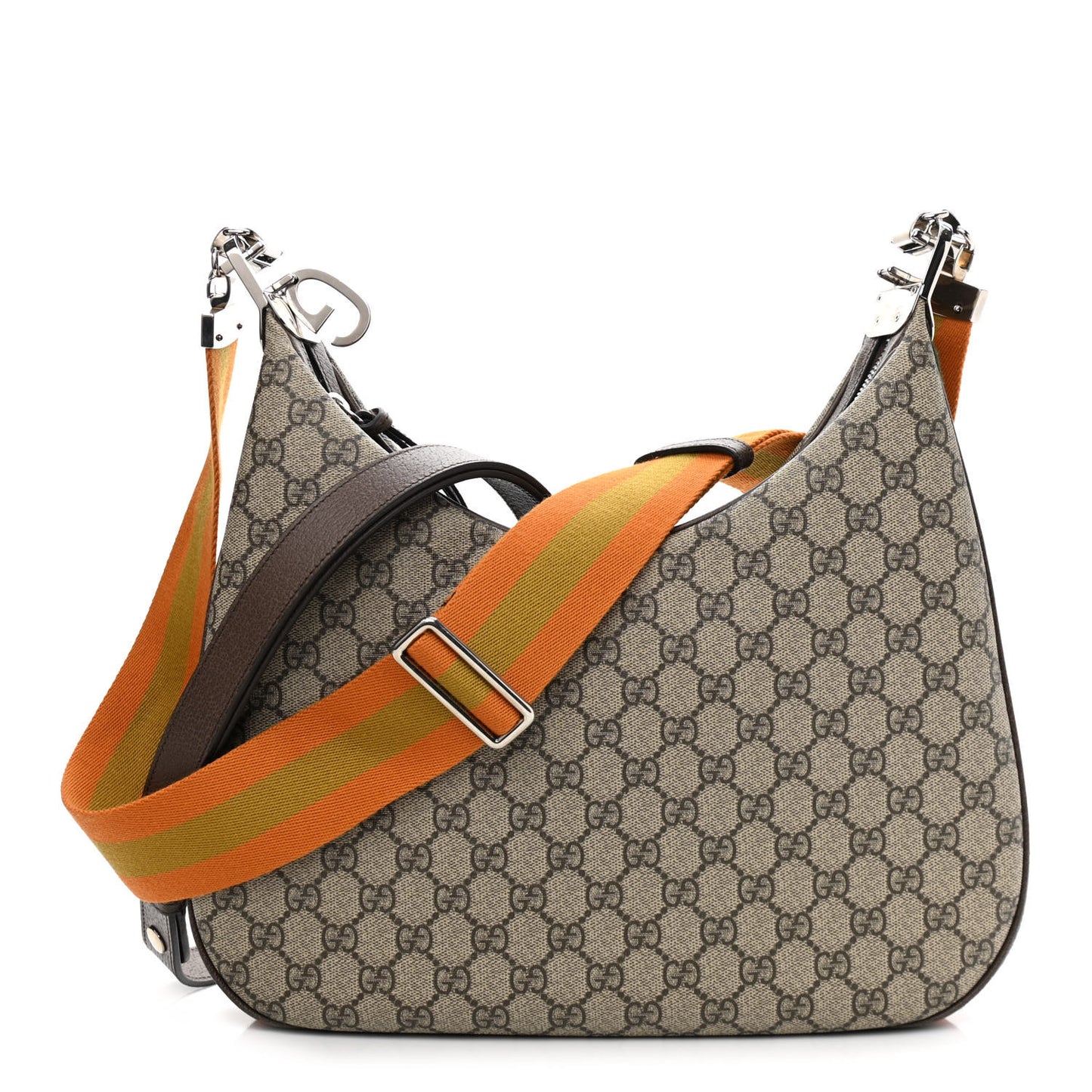 GG Supreme Monogram Textured Calfskin Web Large Attache Shoulder Bag Beige Ebony New Acero