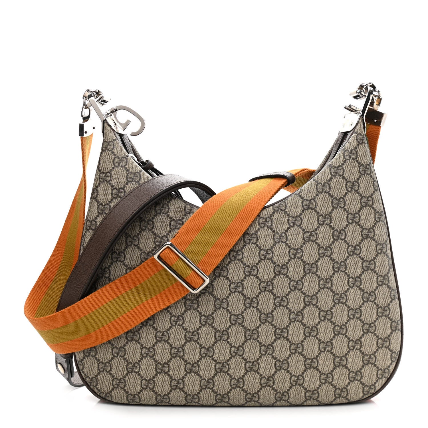 Gucci GG Supreme Monogram Textured Calfskin Web Large Attache Shoulder Bag Beige Ebony New Acero 1 of 10