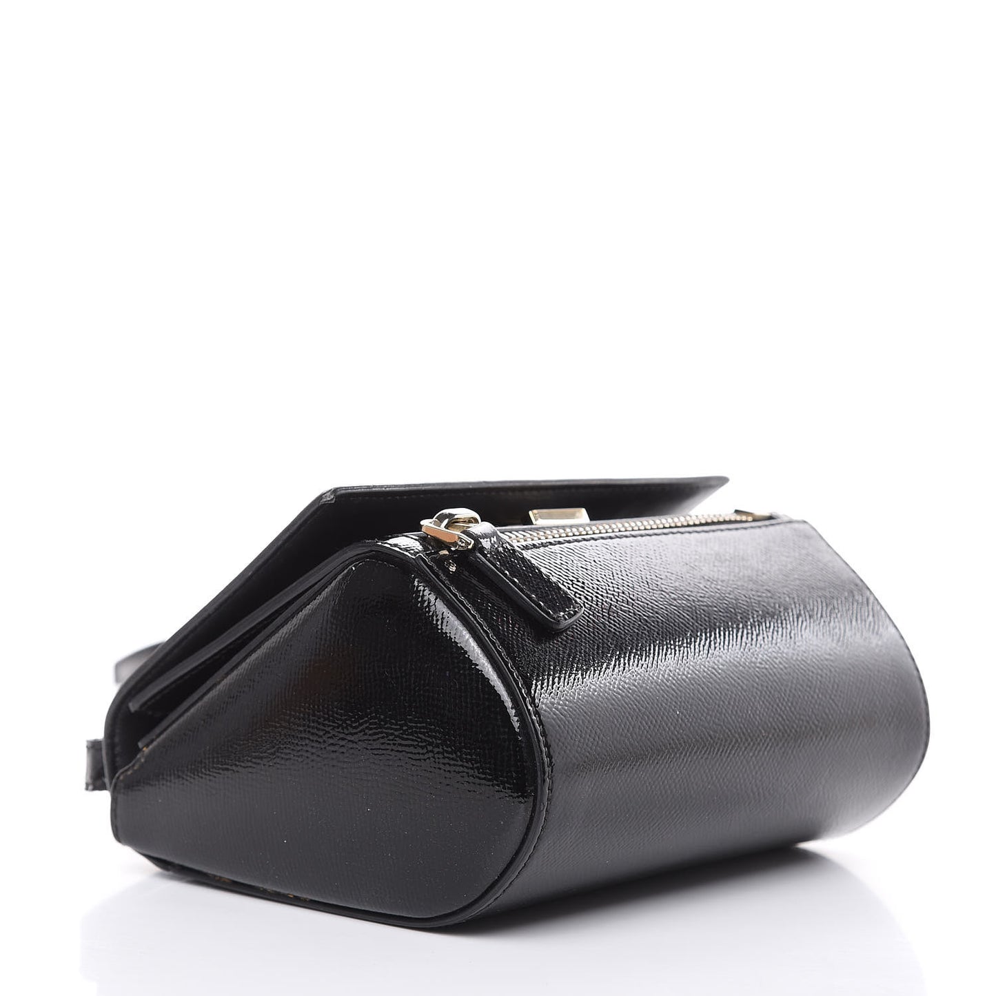 Textured Patent Calfskin Mini Pandora Box Crossbody Bag Black