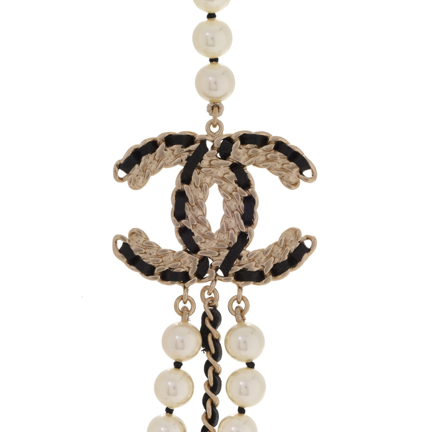 Pearl Lambskin Crystal CC Vintage Allure Necklace Gold Black