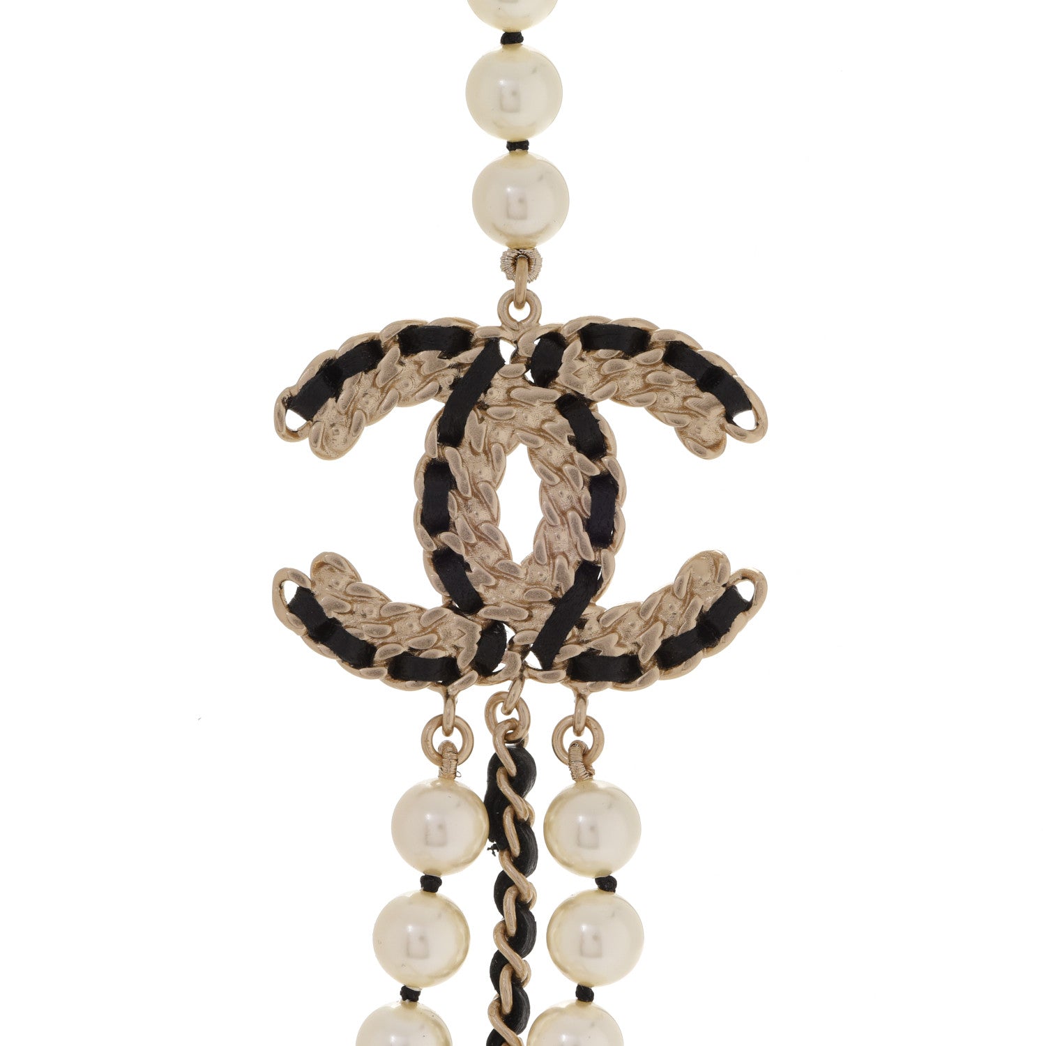 Chanel Pearl Lambskin Crystal CC Vintage Allure Necklace Gold Black 4 of 5