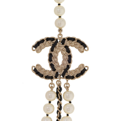 Chanel Pearl Lambskin Crystal CC Vintage Allure Necklace Gold Black 4 of 5